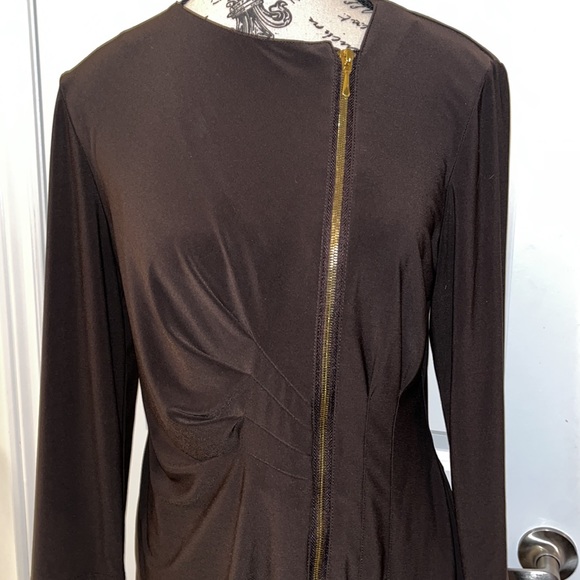 Joseph Ribkoff Brown Women’s Fitted Top with Gold Zipper - Picture 2 of 7